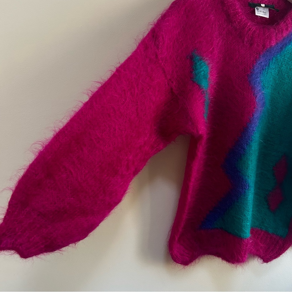 Gold Label Designer ~Vibrant 80s 90s Mohair Geometric Colorblock Sweater~ Medium - Picture 7 of 14